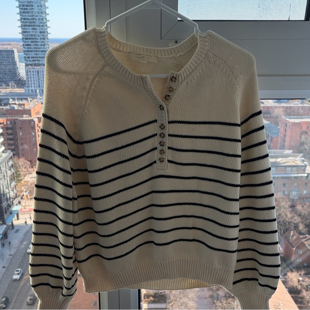 Sezane Leontine Cream and Black Striped Sweater - Picture 2 of 4